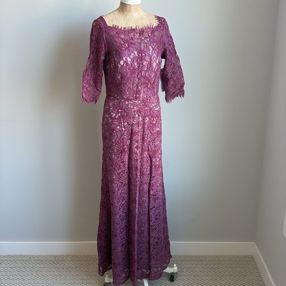 JS COLLECTIONS Boat Neck Lace Column Dress Gown Mauve Size 6 - Picture 8 of 11